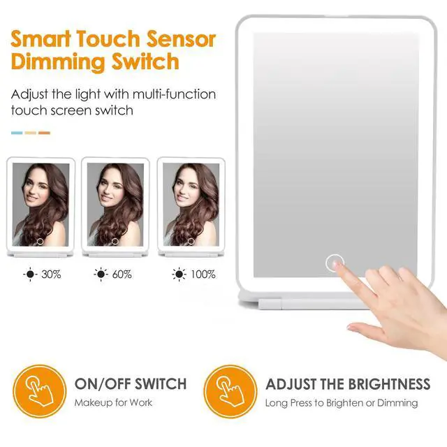 Alt view image 3 of 7 - Rechargeable Travel Makeup Mirror 72 LED Lighted Compact Slim Vanity with Lights 3 Lighting Modes Dimmable Touch Screen (White),(DenCert)