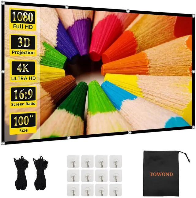 Main image of Projector Screen 100 inch Projection Screen Indoor Outdoor Washable Anti-Crease 16:9 HD Rear Front Movies Screen for Home Theater Office