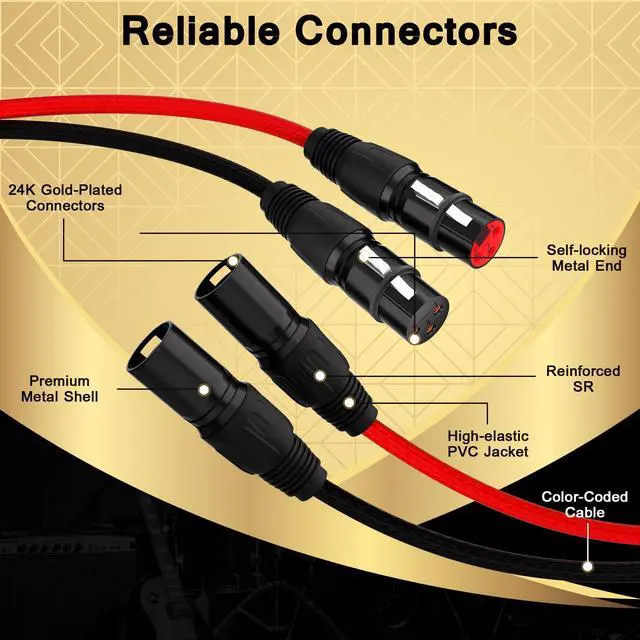 Alt view image 3 of 6 - 2-Channel XLR Snake Cables 10FT, 2 Colored XLR Male to Female Microphone Cable with Color-Coded, for Recording, Studios, Live, Mixers, IEM & Mic Systems