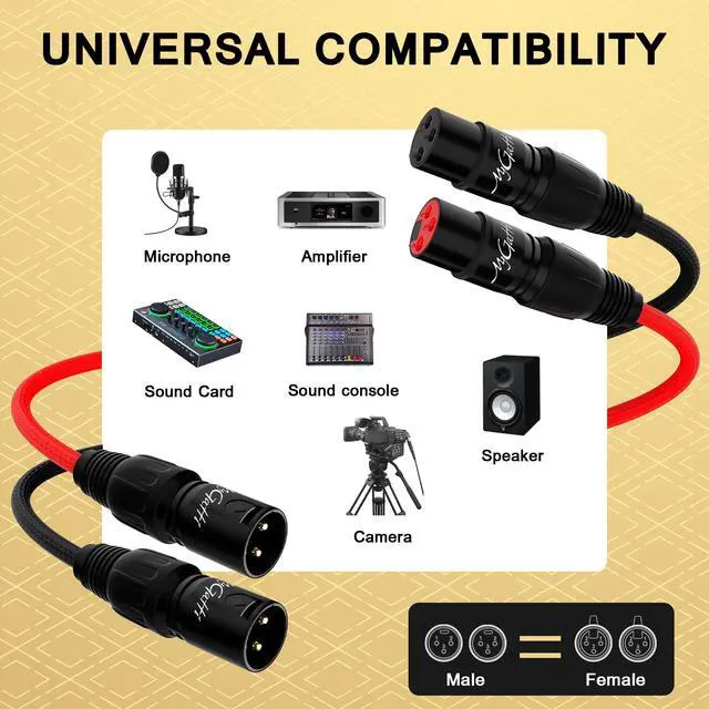 Alt view image 6 of 6 - 2-Channel XLR Snake Cables 10FT, 2 Colored XLR Male to Female Microphone Cable with Color-Coded, for Recording, Studios, Live, Mixers, IEM & Mic Systems