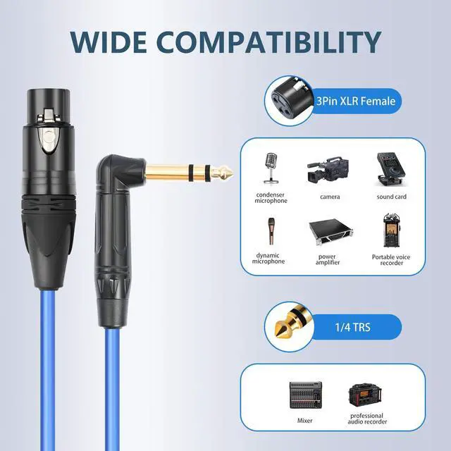 Alt view image 2 of 7 - 3Feet 2 Pack Balanced XLR Female to Right Angle 1/4 TRS Mixer Cable,6N OFC+Silver Plated HI-END Audio Cable,Right Angle 6.35mm to 3pin XLR Female Audio Cable