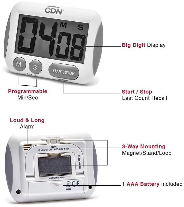 Alt view image 3 of 5 - Extra-Big Digit Timer | Counts Up & Down, 100 Minutes by Minutes & Seconds, Extra-Large Digits, Loud Alarm, Stand, Hang, Magnet Mounting, Perfect for Batch Baking - TM15