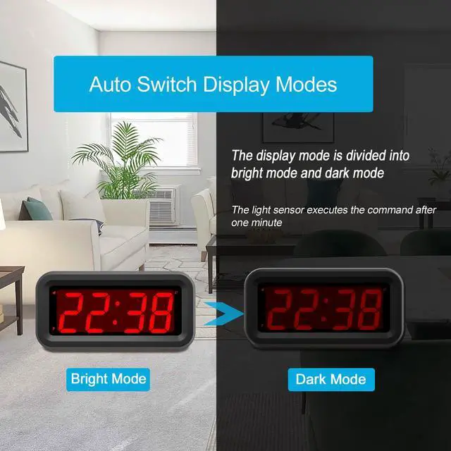 Alt view image 4 of 7 - Digital Alarm Clock Battery Operated Only, LED Large Display, 2-Level Brightness Dimmer, 4 AA Batteries Keep Clock on for More Than 12 Months, for Kids/Teens/Bedroom/Bedside
