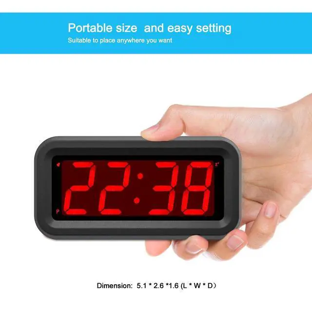 Alt view image 5 of 7 - Digital Alarm Clock Battery Operated Only, LED Large Display, 2-Level Brightness Dimmer, 4 AA Batteries Keep Clock on for More Than 12 Months, for Kids/Teens/Bedroom/Bedside