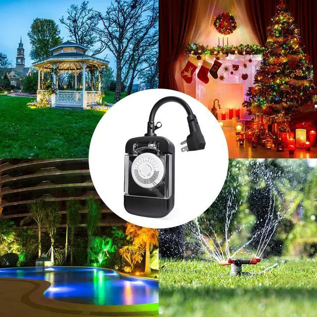 Alt view image 6 of 7 - 24 Hour Outdoor Mechanical Timer Switch with Two Ground Outlets, Variable On/Off Setting Every 30 Minutes, 48 Pin Setting Dial, Up to 24 Events Per Day,ETL Listed,Black