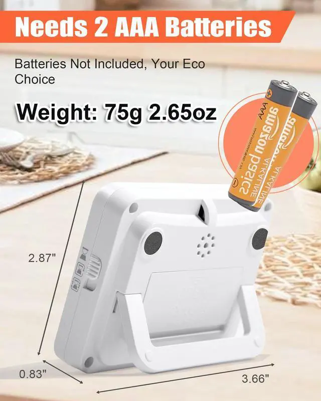 Alt view image 6 of 6 - Dual Kitchen Timer Digital - Large Display, Easy to Use and Read, Cooking Timer for Kitchen with Alarm, Magnetic Back, Loud & Silent and Count Up/Countdown Modes, Replaceable AAA Battery