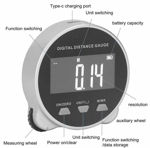 Alt view image 2 of 6 - Electronic Tape Measure, LCD Display Digital Ruler, 656FT Long Distance High Accuracy Rechargeable Handheld Length Measuring Tool for Circular Flat Curved Diameter