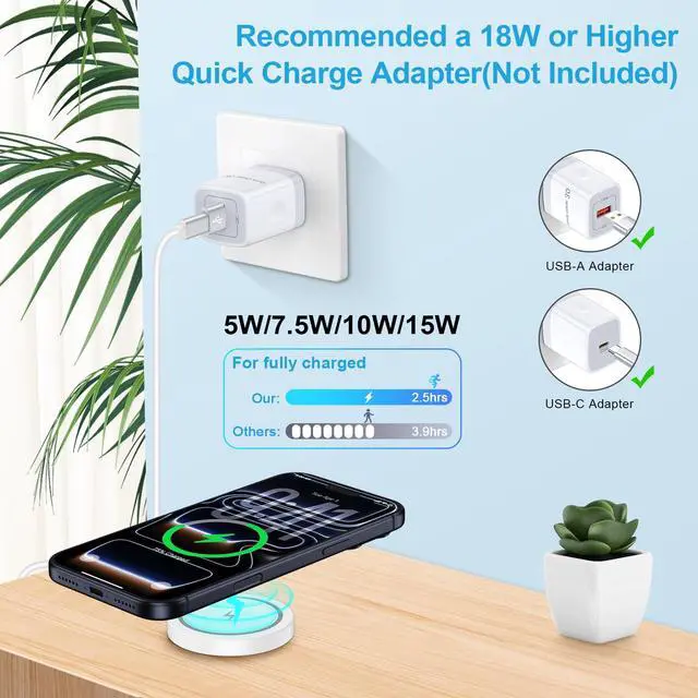Alt view image 2 of 7 - 15W Wireless Charger for Samsung Magnetic Wireless Phone Charger Pad for Android, Galaxy S26 Ultra S26+ S26 S25 FE Ultra S24 Ultra S23 S22 S21 S20 Z Flip 7 Z Fold 7, USB-C/A Ports for MagSafe Charger
