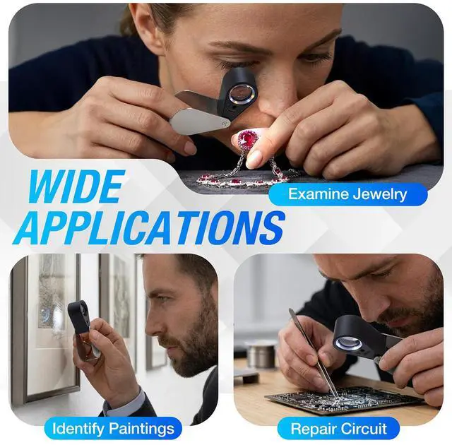 Alt view image 6 of 7 - 20X Jewelers Loupe, Pocket Magnifier with Led/UV Light, Rechargeable Magnifying Glass Folding Jewelers Eye Loop for Jewelry, Gemstone, Diamond, Coin, Stamp, Antique Identifying