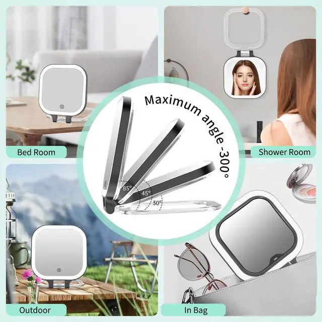 Alt view image 7 of 7 - Rechargeable Travel Makeup Mirror 30X Magnification, 7" Lighted Portable Vanity Mirror with 3 Colors Lighting & Stepless Dimming, Double Sided LED Mirror, Gift for Women (Black)