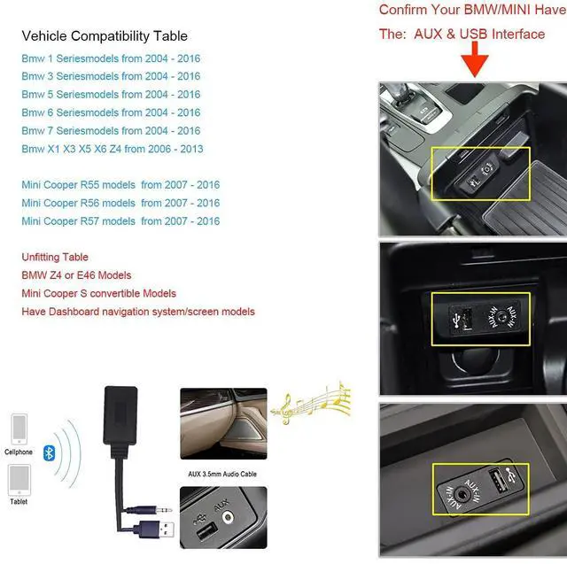 Alt view image 5 of 5 - Bluetooth Adapter Compatibility with BMW Mini Cooper Aux 3.5 Cellphone Play HiFi Music