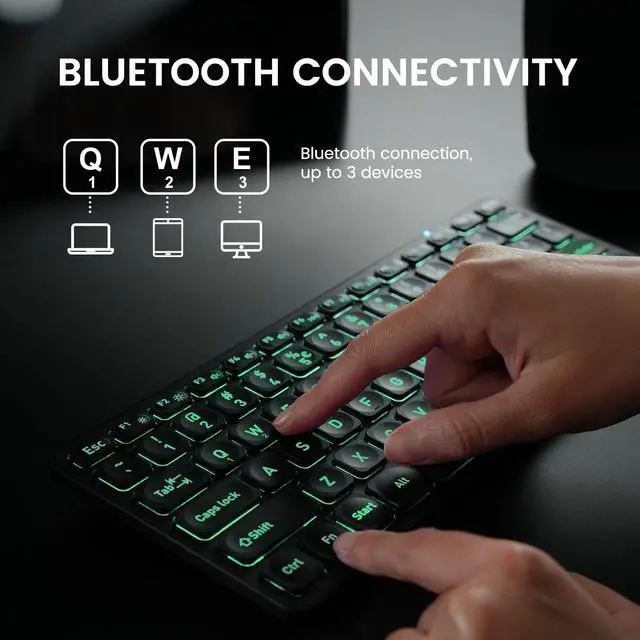 Alt view image 2 of 7 - PERIBOARD-832RGB Wireless RGB Backlit Mini Keyboard - Up to 3 Multi-Device Connection - Black - US English