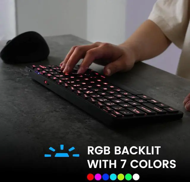 Alt view image 3 of 7 - PERIBOARD-832RGB Wireless RGB Backlit Mini Keyboard - Up to 3 Multi-Device Connection - Black - US English