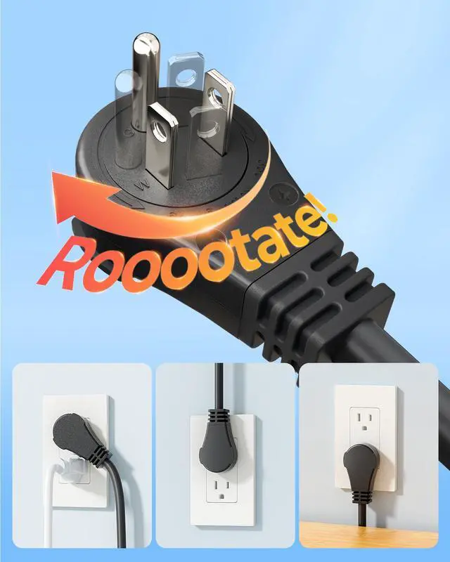 Alt view image 3 of 7 - 360° Rotating Flat Plug Black Extension Cord 15FT, 14/3 Gauge 3 Prong Outdoor Extension Cord Waterproof, Lighted Triple Outlet Hook Design, 125V/15A/1875W, for Outdoor/Indoor, ETL Listed