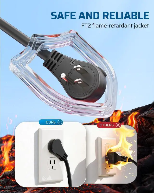 Alt view image 5 of 7 - 360° Rotating Flat Plug Black Extension Cord 15FT, 14/3 Gauge 3 Prong Outdoor Extension Cord Waterproof, Lighted Triple Outlet Hook Design, 125V/15A/1875W, for Outdoor/Indoor, ETL Listed