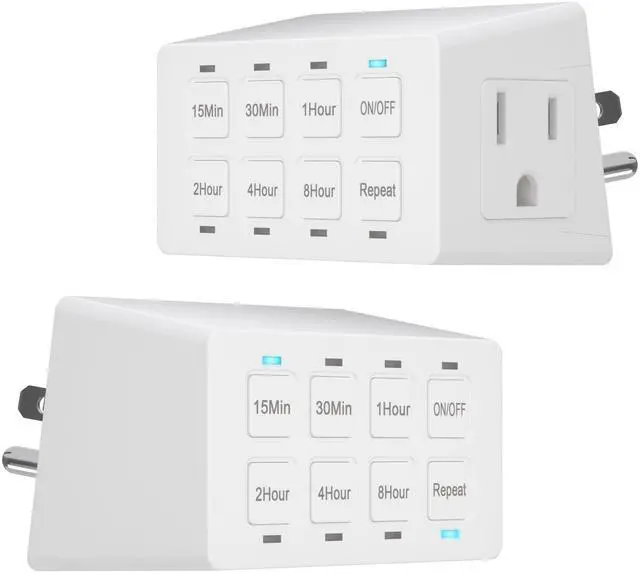 Main image of 8-Hour Indoor Countdown Plug-in Timer, UL Listed Timer for Electrical Outlets, 15-30 Min 1-2-4-8 Hour, for Fans or Lights, 1/4 HP, HET03-W, White, 2 Pack
