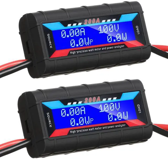 Main image of 2 Pcs 200A High Precision Watt Meter Power Analyzer Battery Consumption Performance Monitor Amp Meter Monitor with Backlight Digital LCD Screen for RC Solar Voltage Current Power (100V)