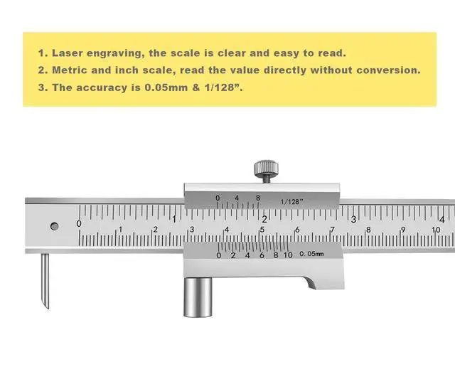 Alt view image 4 of 4 - Parallel Crossed Caliper 0-20cm (0 - 8 inch) with 2 Carbide Scriber / Needle, Stainless Steel Vernier Calipers, Marking Gauge, Marking Tool