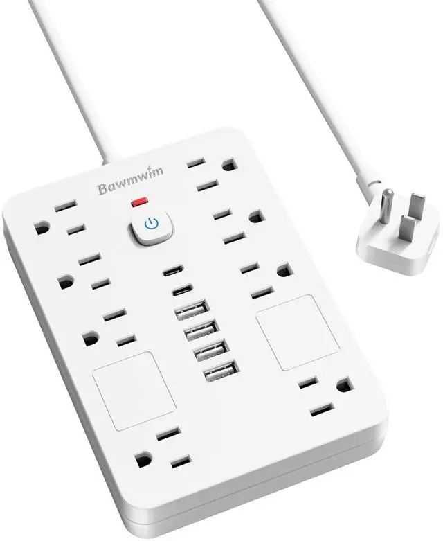 Main image of Surge Protector Power Strip - 8 Outlets(1850W/15A/14AWG) with 6 USB Ports2 USB C, 6FT Flat Plug Extension Cord, Wall Mount Multi Plug Outlet Extender, ETL Listed for Home, Dorm Room, White