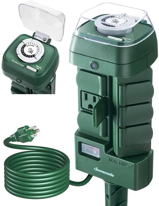 Main image of Outdoor Mechanical Power Stake Timer, Waterproof, 6 Grounded Outlets(3 180°Rotatable), 6ft Cord, Outdoor Timer for Lights, Yard, Garden, 1625W/13A, UL Listed