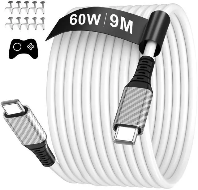 Main image of 30ft USB C Cable,60W Extra Long USBC to USBC Fast Charging Cable for iPhone 17 Type C Charger Cord for iPhone 17 16 Pro Max 15/MacBook/iPad/Samsung S26 S25 S24 Ultra for Security Cameras/Switch,White