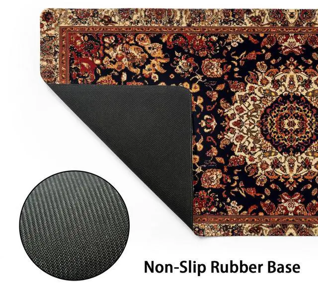 Alt view image 3 of 7 - Vintage Rug Gaming Mouse Pad XXL Dark Brown Retro Carpet Aesthetic Extended Large Mat Mousepad Desk Pad Non-Slip Rubber Base Stitched Edge Flower Keyboard Pad Playmat for Computer,35.4×15.7 Inch