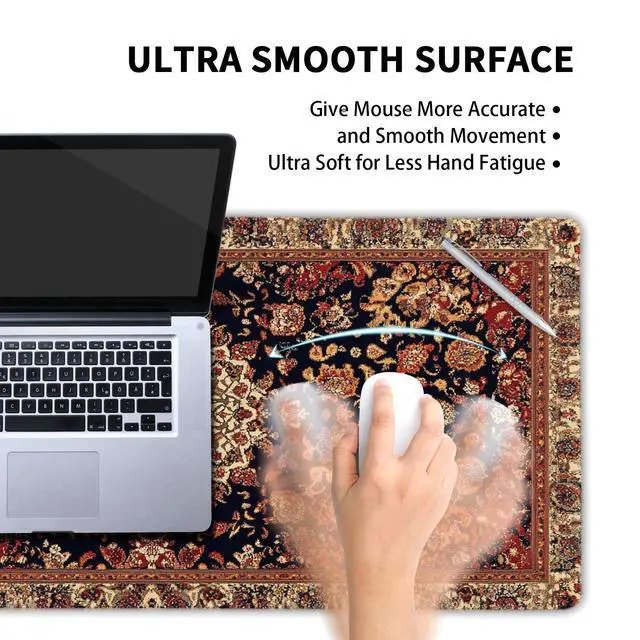 Alt view image 4 of 7 - Vintage Rug Gaming Mouse Pad XXL Dark Brown Retro Carpet Aesthetic Extended Large Mat Mousepad Desk Pad Non-Slip Rubber Base Stitched Edge Flower Keyboard Pad Playmat for Computer,35.4×15.7 Inch