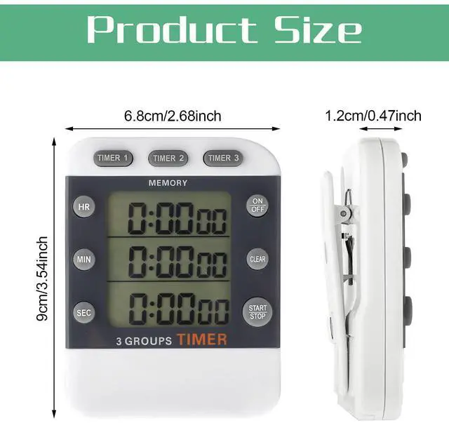 Alt view image 2 of 7 - 2 Pcs Digital Kitchen Timer 3 Channels Multi Timer Loud Adjustable Alarm Magnetic Count up Down Memory Preset Battery Included for Cooking Baking BBQ Study Classroom