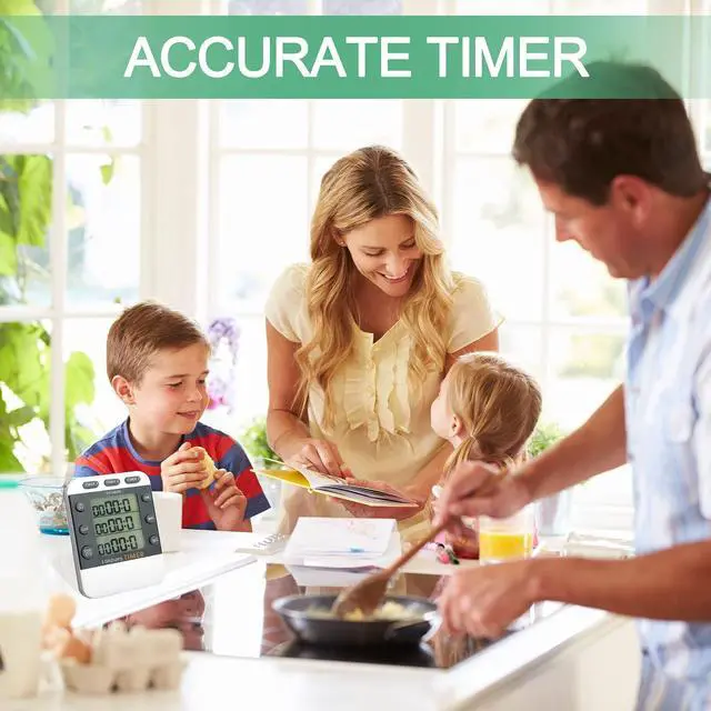 Alt view image 6 of 7 - 2 Pcs Digital Kitchen Timer 3 Channels Multi Timer Loud Adjustable Alarm Magnetic Count up Down Memory Preset Battery Included for Cooking Baking BBQ Study Classroom