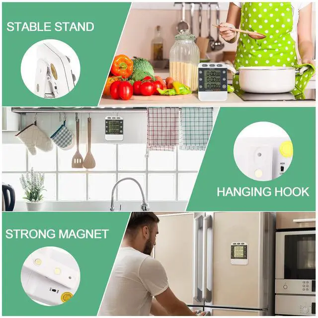 Alt view image 5 of 7 - 2 Pcs Digital Kitchen Timer 3 Channels Multi Timer Loud Adjustable Alarm Magnetic Count up Down Memory Preset Battery Included for Cooking Baking BBQ Study Classroom