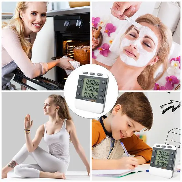 Alt view image 7 of 7 - 2 Pcs Digital Kitchen Timer 3 Channels Multi Timer Loud Adjustable Alarm Magnetic Count up Down Memory Preset Battery Included for Cooking Baking BBQ Study Classroom