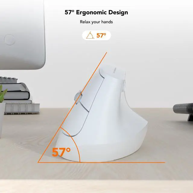 Alt view image 4 of 7 - EM18 Wireless Ergonomic Vertical Mouse, Ergo Design, Bluetooth Cordless Mouse for Medium/Large Hands, Silent Click, 5-Level Adjustable DPI, Carpal Tunnel Mice for Computer/PC/Mac/Laptop, White