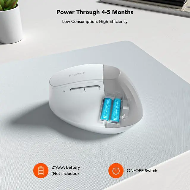 Alt view image 7 of 7 - EM18 Wireless Ergonomic Vertical Mouse, Ergo Design, Bluetooth Cordless Mouse for Medium/Large Hands, Silent Click, 5-Level Adjustable DPI, Carpal Tunnel Mice for Computer/PC/Mac/Laptop, White