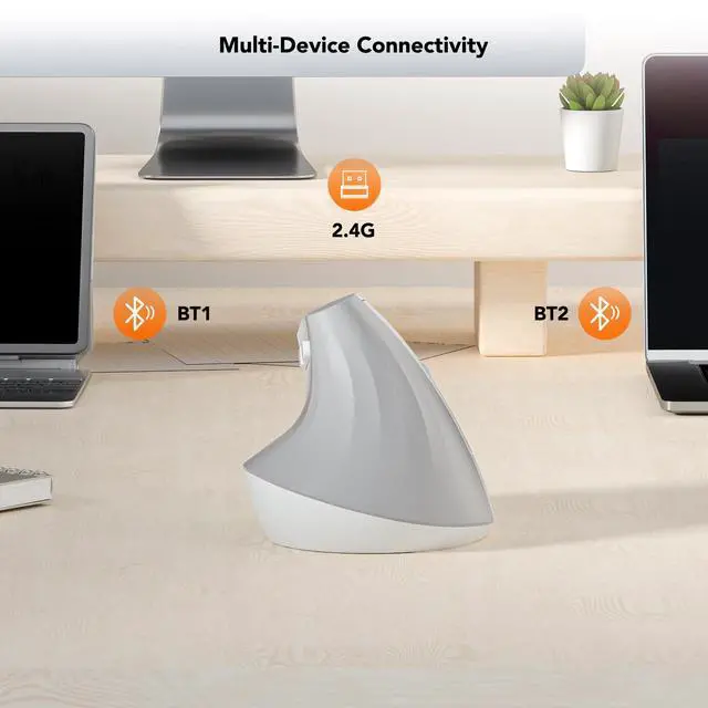 Alt view image 5 of 7 - EM18 Wireless Ergonomic Vertical Mouse, Ergo Design, Bluetooth Cordless Mouse for Medium/Large Hands, Silent Click, 5-Level Adjustable DPI, Carpal Tunnel Mice for Computer/PC/Mac/Laptop, White