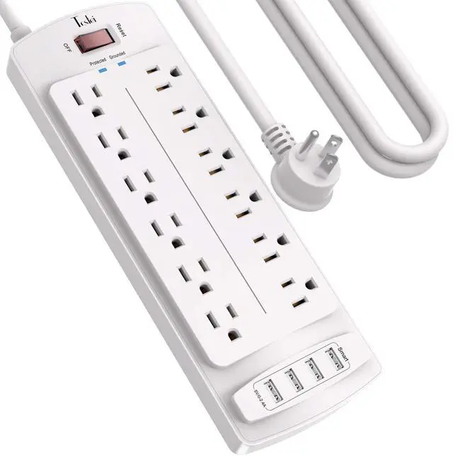 Main image of Power Strip, Tcstei Surge Protector with 12 Outlets and 4 USB Ports, 10 Feet Extension Cord for Home, Office, Dorm Essentials, 2700 Joules, White
