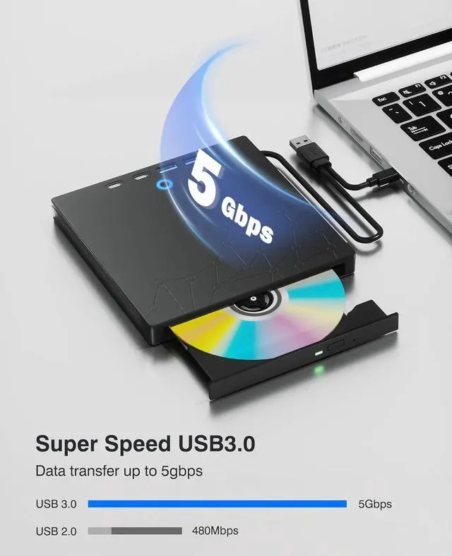 Alt view image 2 of 7 - External CD/DVD Drive for Laptop PC, 8-in-1 LED USB 3.0 CD Burner CD Reader for Laptop, Portable DVD Player with SD/TF Card Slots, DVD Drive Usb External Optical for MacBook Windows 11 10 Linux OS