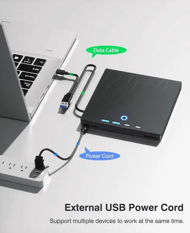 Alt view image 6 of 7 - External CD/DVD Drive for Laptop PC, 8-in-1 LED USB 3.0 CD Burner CD Reader for Laptop, Portable DVD Player with SD/TF Card Slots, DVD Drive Usb External Optical for MacBook Windows 11 10 Linux OS