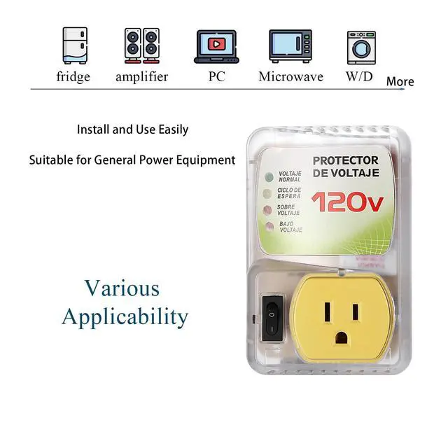 Alt view image 5 of 7 - Surge Protector for Home Appliance,120V 20A 1440W Voltage Protector with Outlet Plug,Multi Function US Plug,Electronic Surge Protector for Refrigerator for TV/PC/Refrigerator-1Pack