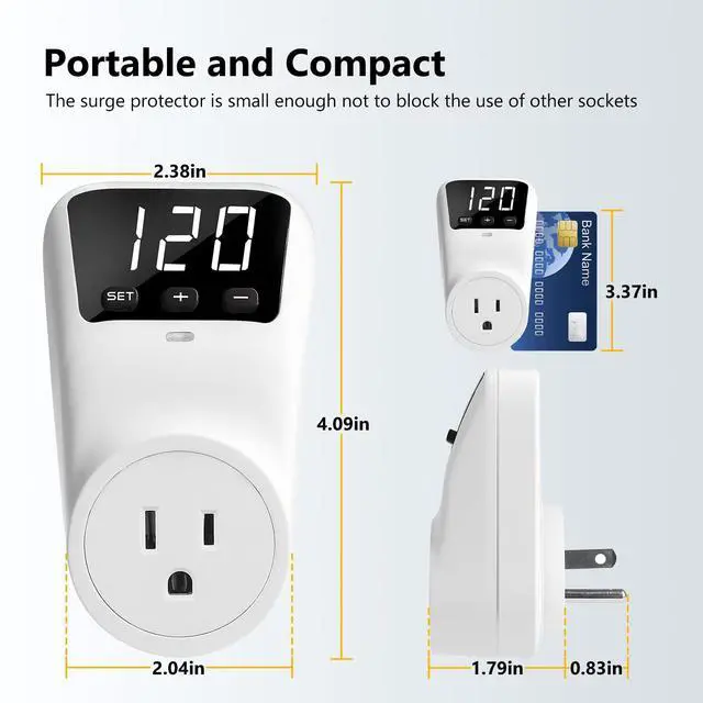 Alt view image 5 of 6 - Voltage Protector Electronic Surge Protector Outlet, 1800W Wall Surge Protector for Refrigerator, TV, PC, Home Appliance, Voltage Regulator with LED Display Screen, Adjustable, 15A, 120V, 1 Pack
