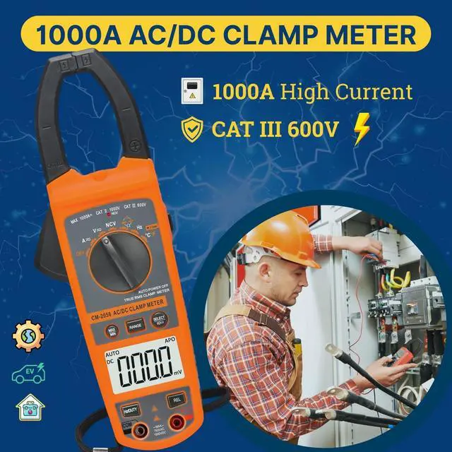 Alt view image 2 of 7 - Digital Clamp Meter Multimeter 1000A AC/DC Amp Voltmeter, Auto-Ranging TRMS with Backlit LCD & NCV; Measures Voltage, Current, Temp, Duty Cycle, Capacitance, Frequency