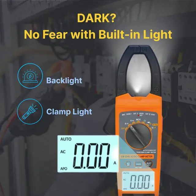 Alt view image 5 of 7 - Digital Clamp Meter Multimeter 1000A AC/DC Amp Voltmeter, Auto-Ranging TRMS with Backlit LCD & NCV; Measures Voltage, Current, Temp, Duty Cycle, Capacitance, Frequency