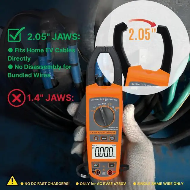 Alt view image 4 of 7 - Digital Clamp Meter Multimeter 1000A AC/DC Amp Voltmeter, Auto-Ranging TRMS with Backlit LCD & NCV; Measures Voltage, Current, Temp, Duty Cycle, Capacitance, Frequency