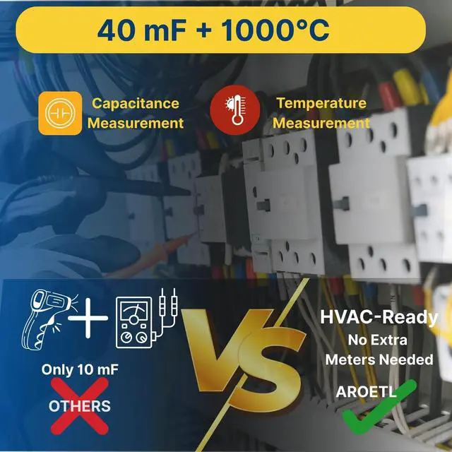 Alt view image 3 of 7 - Digital Clamp Meter Multimeter 1000A AC/DC Amp Voltmeter, Auto-Ranging TRMS with Backlit LCD & NCV; Measures Voltage, Current, Temp, Duty Cycle, Capacitance, Frequency