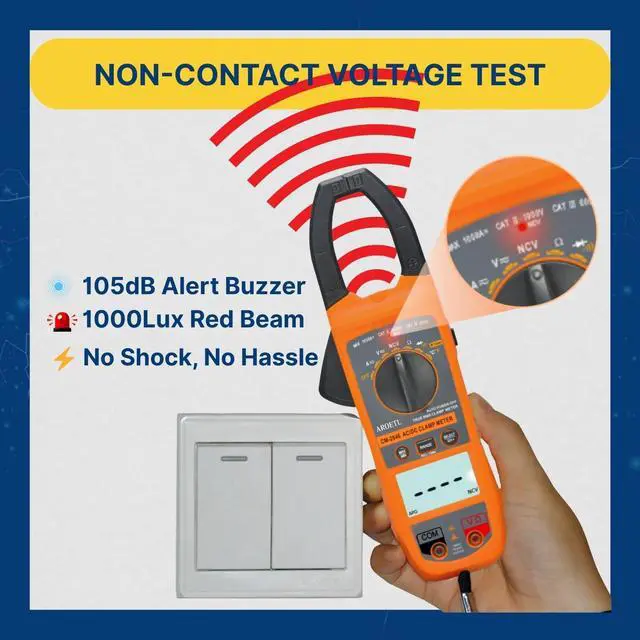 Alt view image 6 of 7 - Digital Clamp Meter Multimeter 1000A AC/DC Amp Voltmeter, Auto-Ranging TRMS with Backlit LCD & NCV; Measures Voltage, Current, Temp, Duty Cycle, Capacitance, Frequency