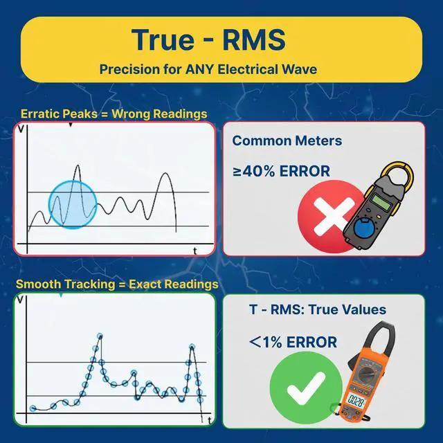Alt view image 7 of 7 - Digital Clamp Meter Multimeter 1000A AC/DC Amp Voltmeter, Auto-Ranging TRMS with Backlit LCD & NCV; Measures Voltage, Current, Temp, Duty Cycle, Capacitance, Frequency