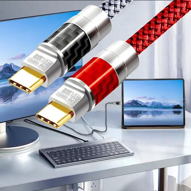 Alt view image 6 of 7 - Type C to C 20FT Cable,4K@60Hz 100W Fast Charging - Carbon Fiber Braided, High-Speed Data Transfer for Xreal MacBook Pro iPad Pro iPhone 15 Pro Galaxy S22 Portable Monitor Red