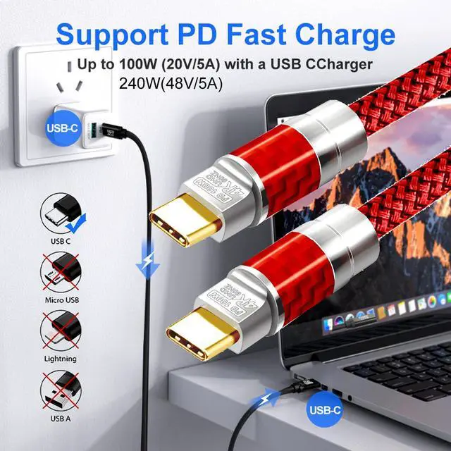 Alt view image 7 of 7 - Type C to C 20FT Cable,4K@60Hz 100W Fast Charging - Carbon Fiber Braided, High-Speed Data Transfer for Xreal MacBook Pro iPad Pro iPhone 15 Pro Galaxy S22 Portable Monitor Red