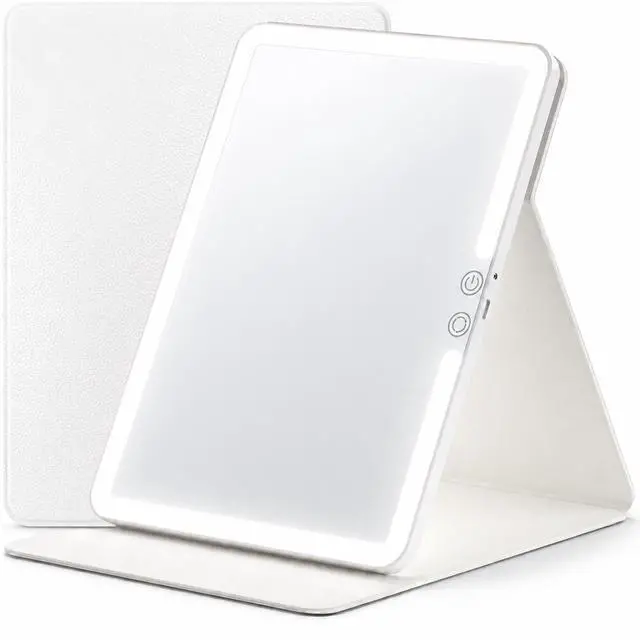 Main image of Travel Makeup Mirror with Lights, Lighted Vanity Mirror, 11.9", Soft-Grain White