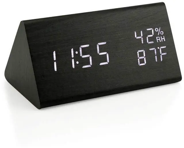 Main image of Wooden Alarm Clock, Smart LED Digital Clock for Bedroom/desks, Upgraded with Time Temperature, Adjustable Brightness and Voice Control, Humidity Displaying - Black