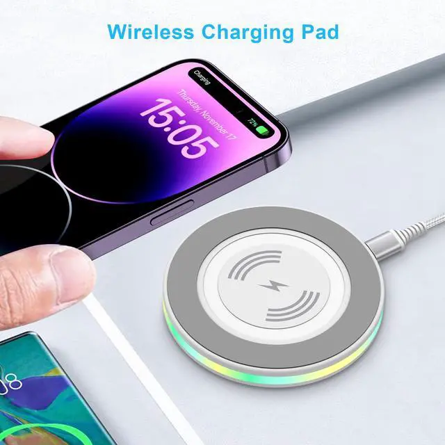 Alt view image 2 of 7 - Wireless Charger Samsung Fast Charging Pad for Samsung Galaxy S26 Ultra S25 S24 S23 S22,Wireless Phone Charger Android Charging Station Cargador Inalámbrico para for iPhone 17e 17 Pro Max 17 16 15
